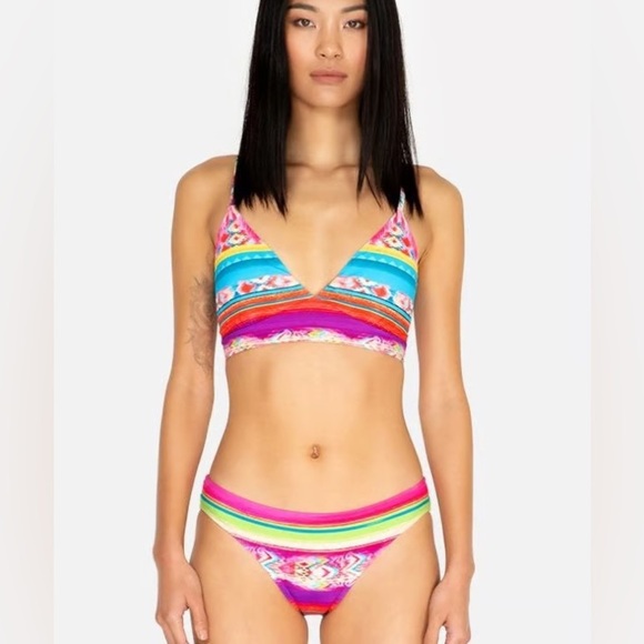 Johnny Was Striped Bathing Suit Back Tie Top & Hipster Bottoms Swim Set sz L & M - Picture 2 of 8